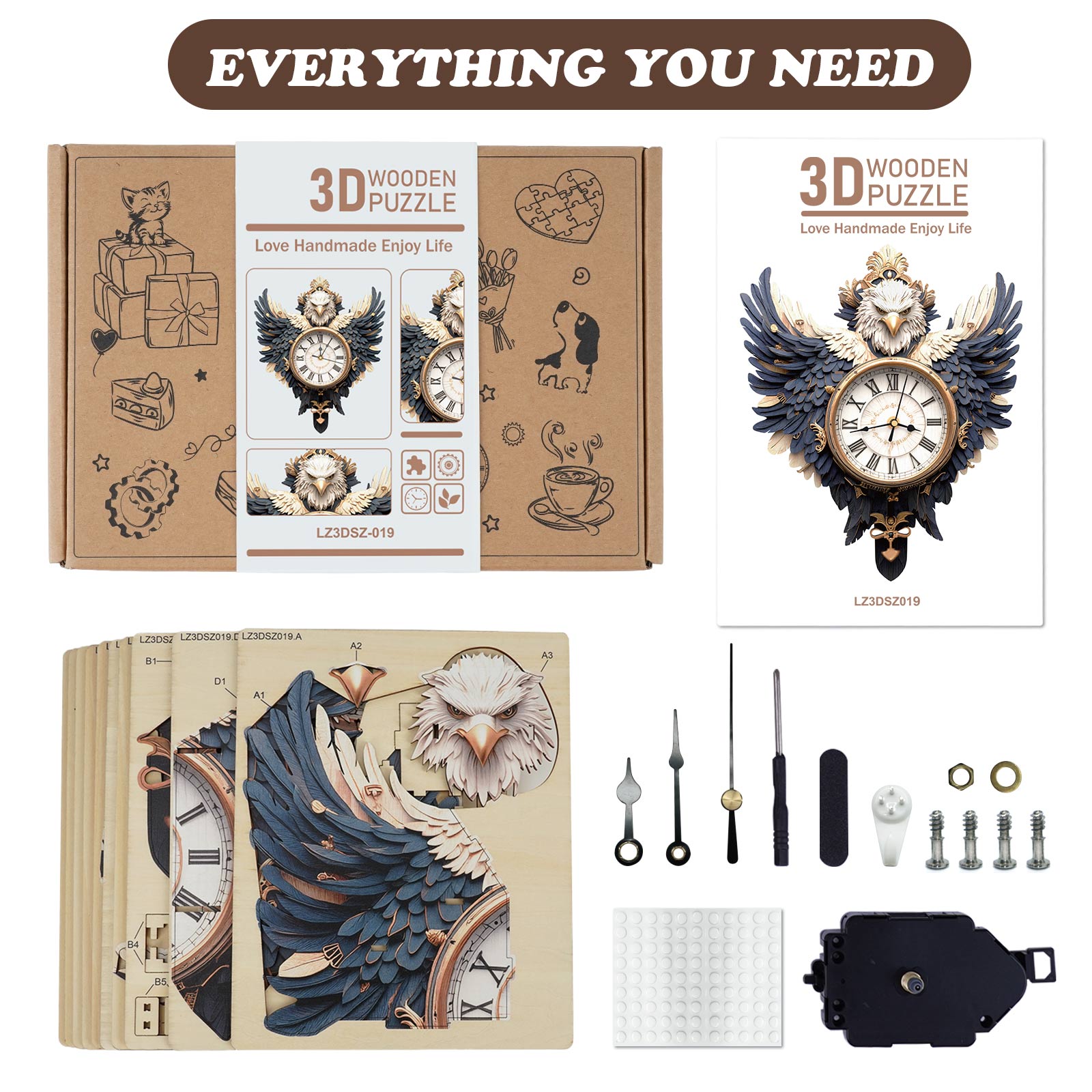 Eagle– DIY Wooden Clock, 3D Puzzle Craft Kit