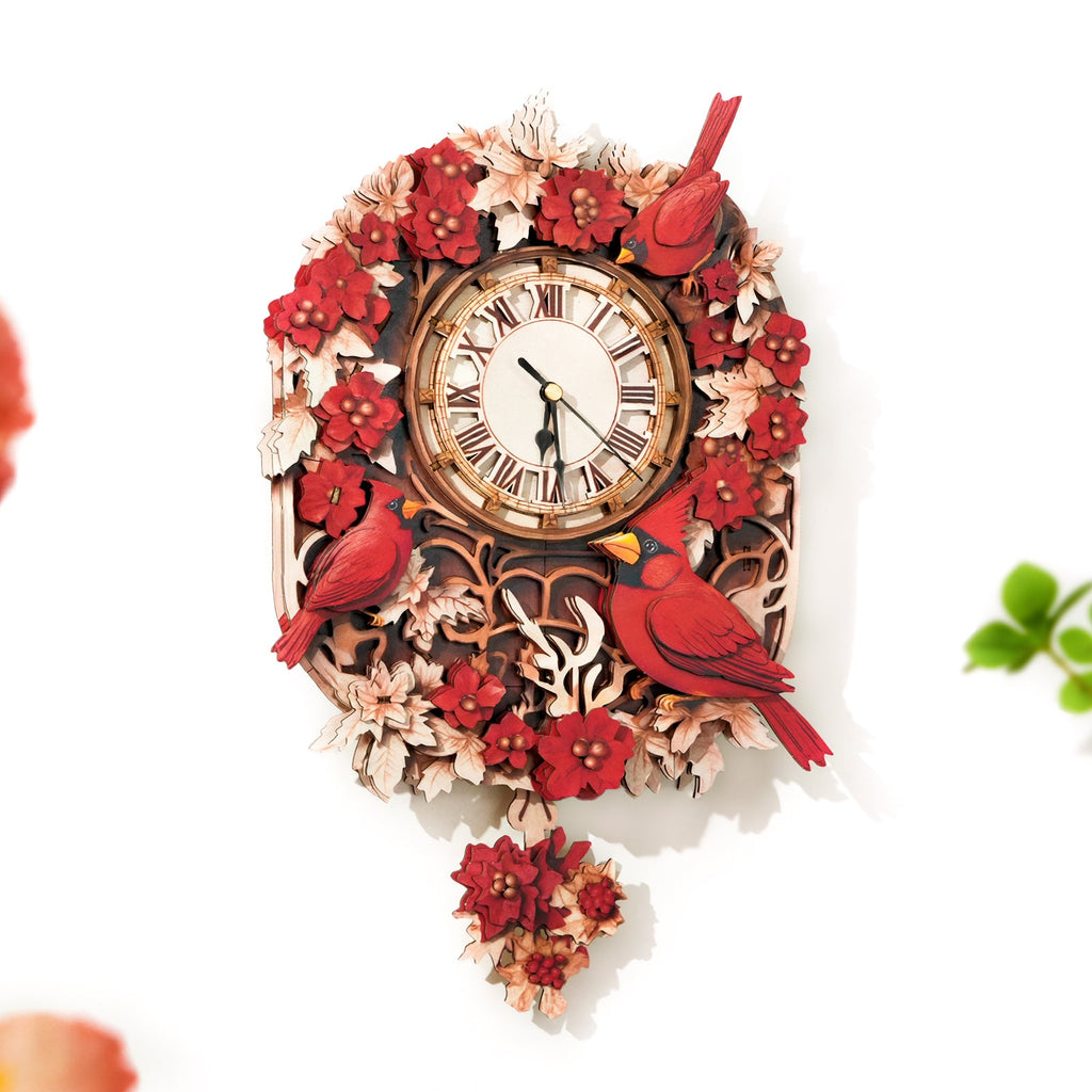 Cardinal– DIY Wooden Clock, 3D Puzzle Craft Kit