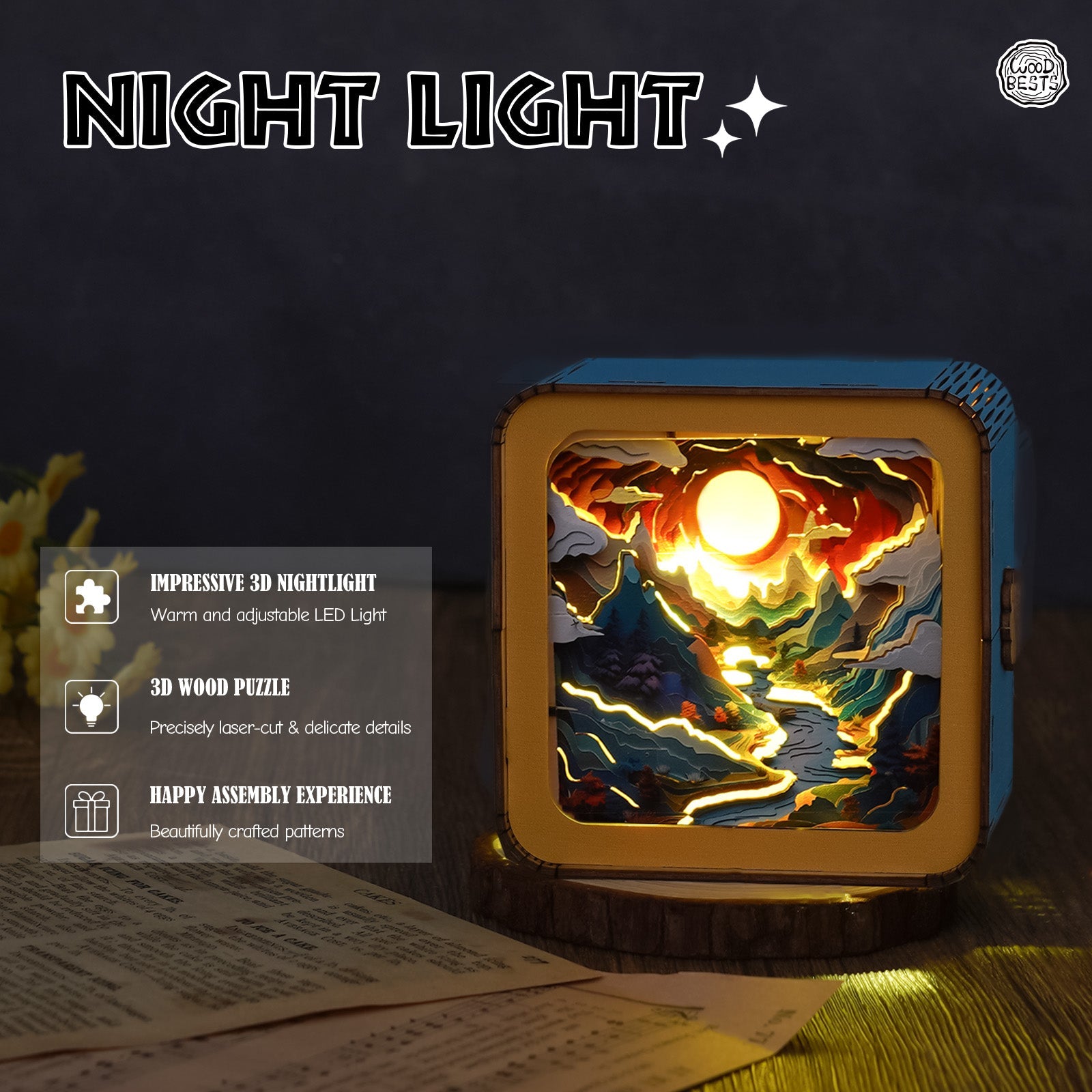 Moonlit Mountain Kit - 3D Wooden Puzzle Night Light