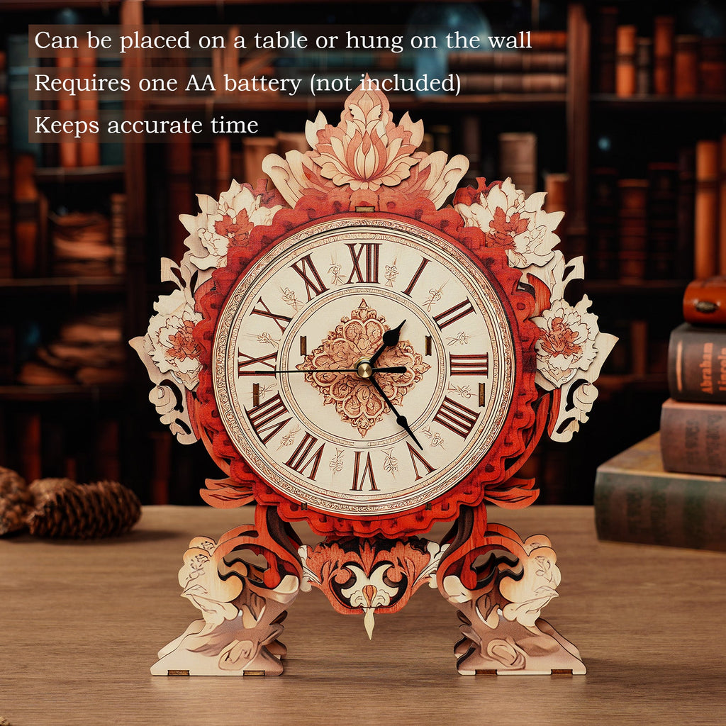 Fire Flame Flower– DIY Wooden Clock, 3D Puzzle Craft Kit