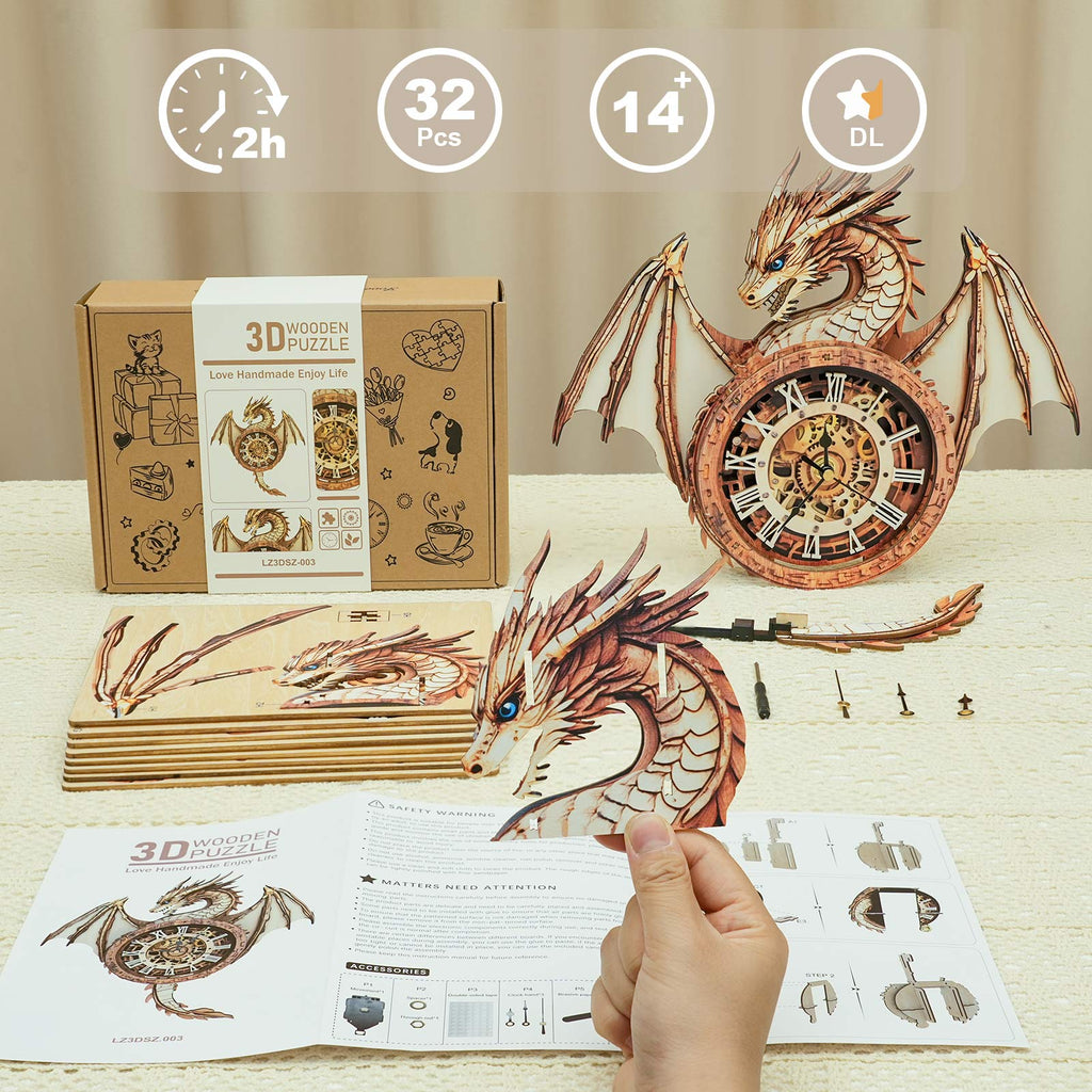Ancient Dragon – DIY Wooden Clock, 3D Puzzle Craft Kit