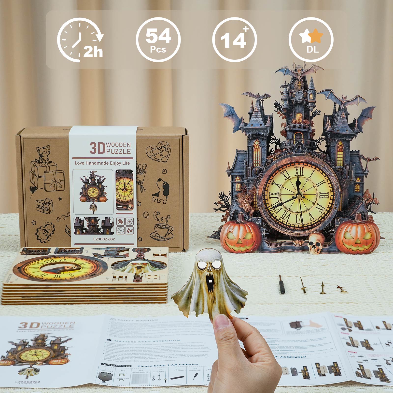 Mysterious Castle– DIY Wooden Clock, 3D Puzzle Craft Kit