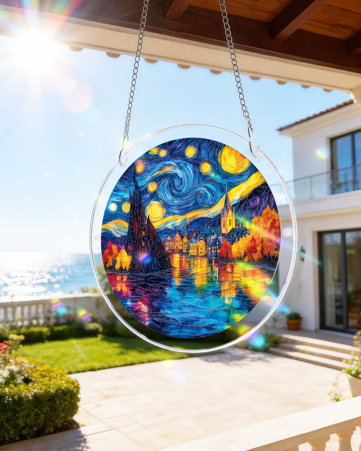 Starlit Village Light Suncatcher-Acrylic Window Art