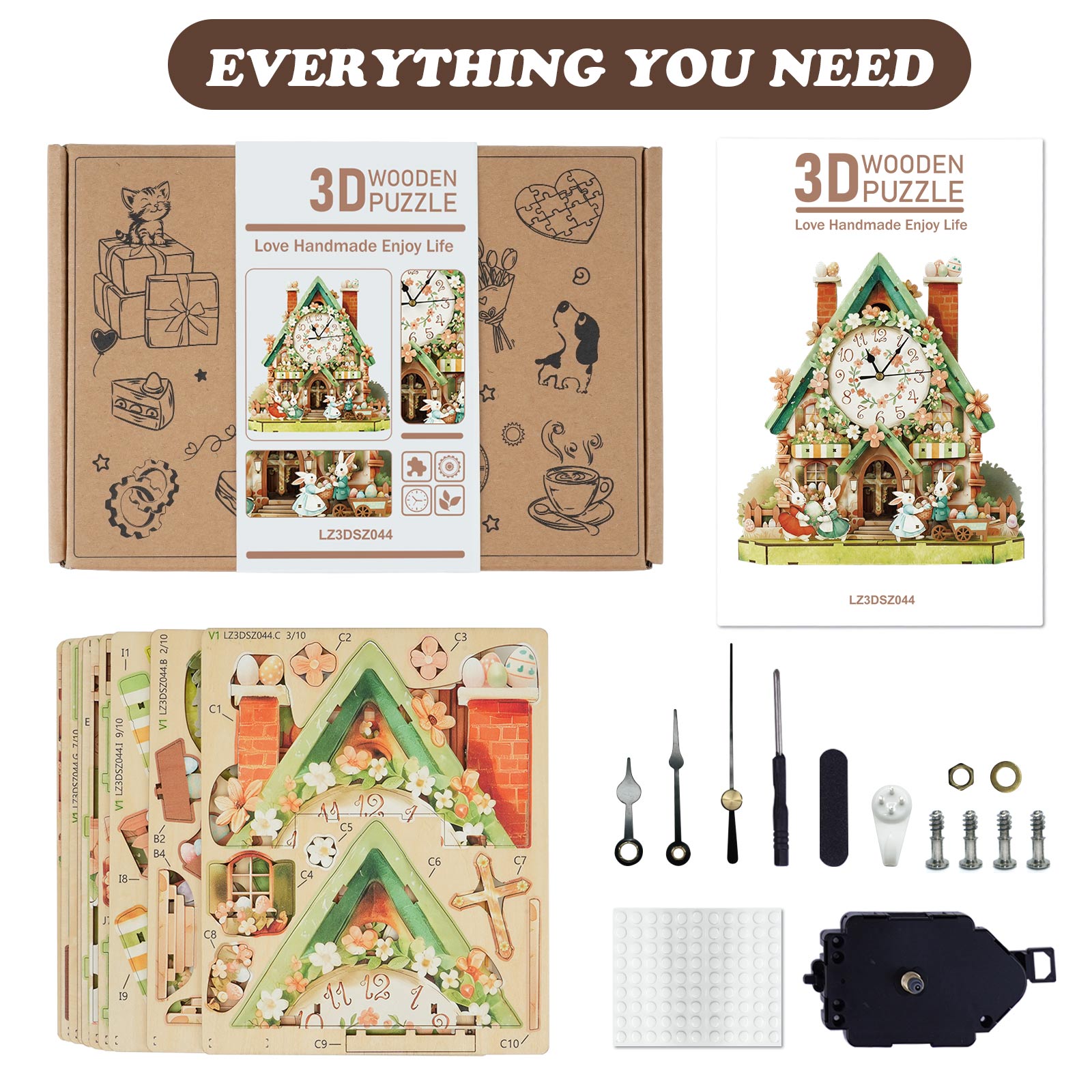 Easter Egg Hut– DIY Wooden Clock, 3D Puzzle Craft Kit