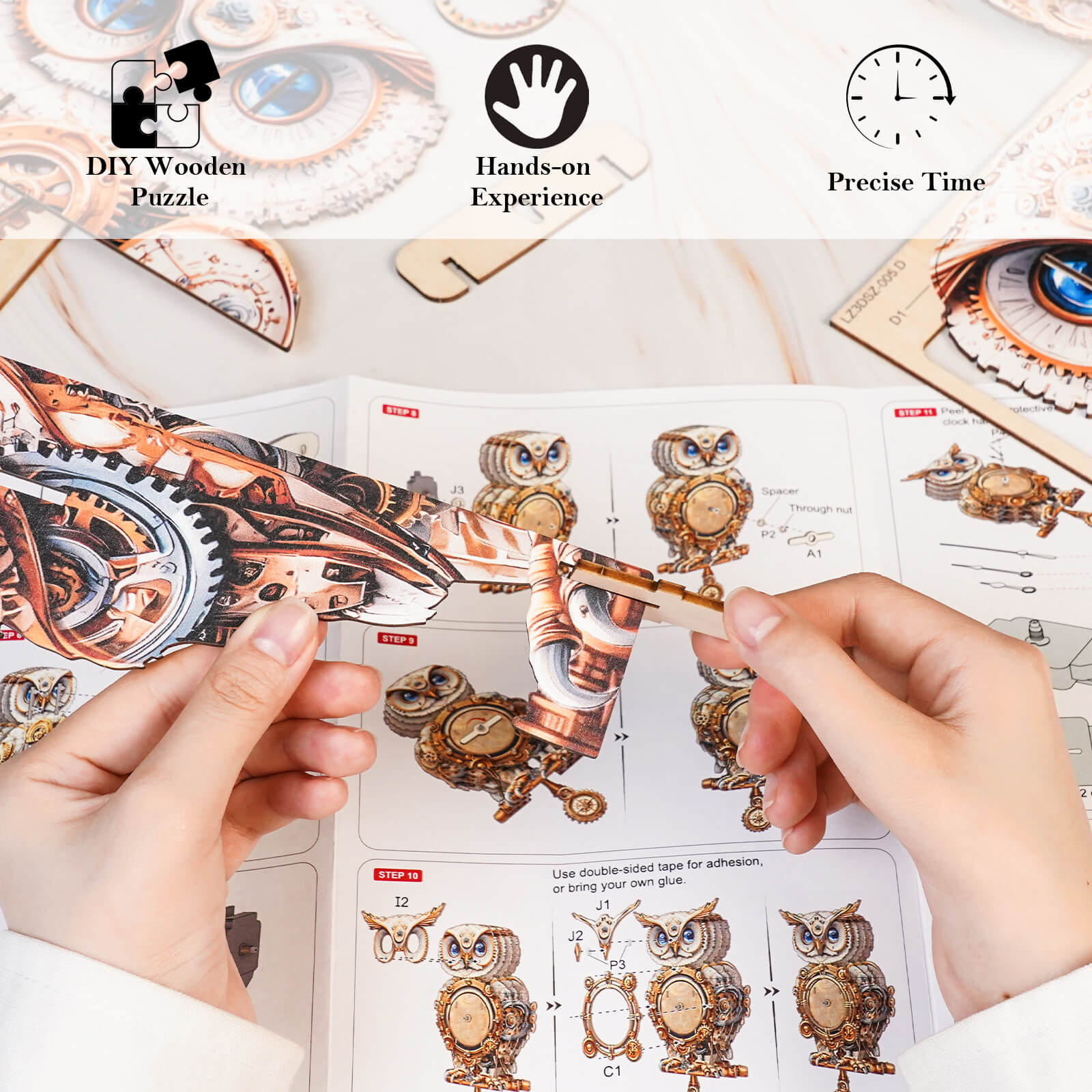 Mechanical Owl – DIY Wooden Clock , 3D Puzzle Craft Kit