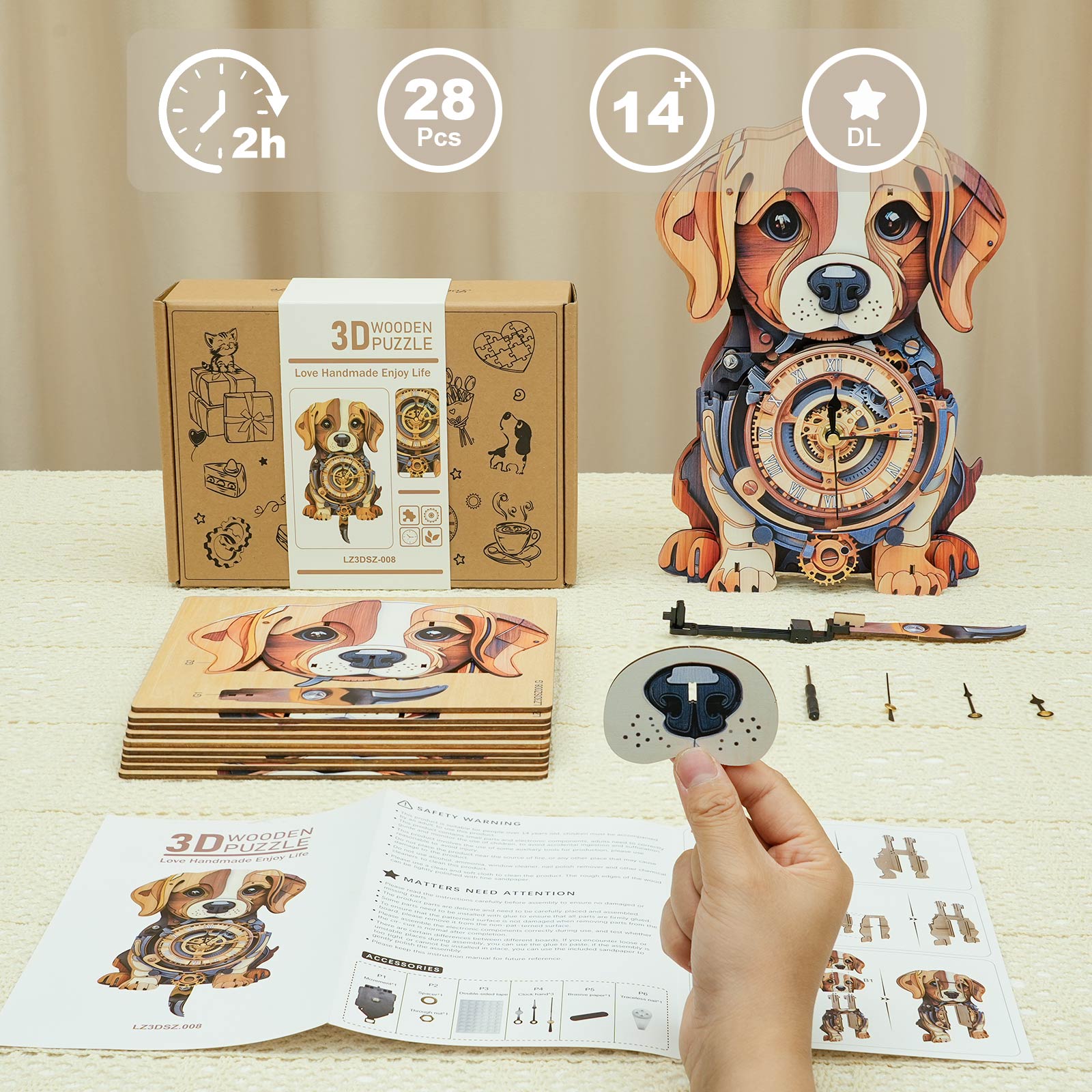 Cute Beagle – DIY Wooden Clock , 3D Puzzle Craft Kit