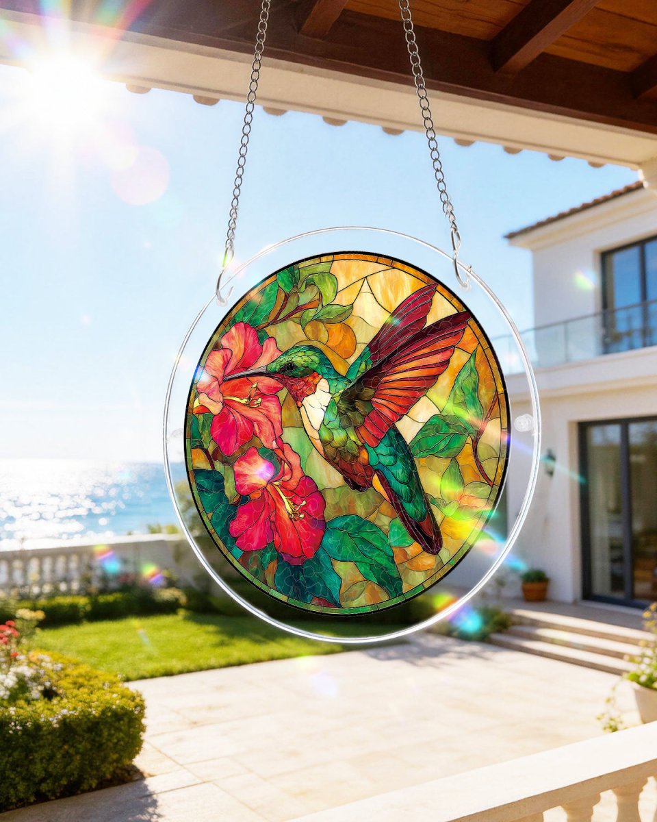 Emerald Flame Hummingbird Light Suncatcher-Acrylic Window Art
