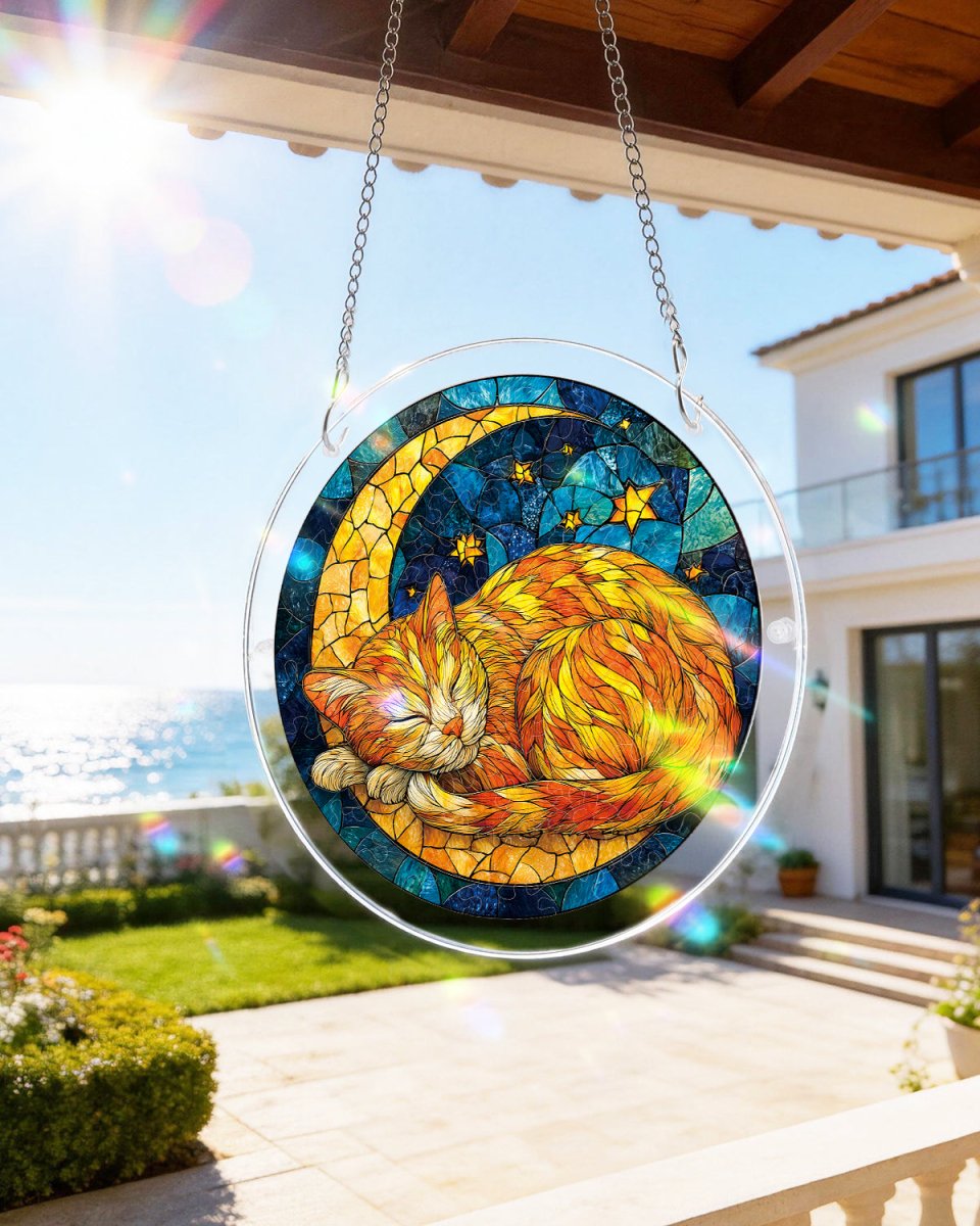 Starry Moon Cat Light Suncatcher-Acrylic Window Art