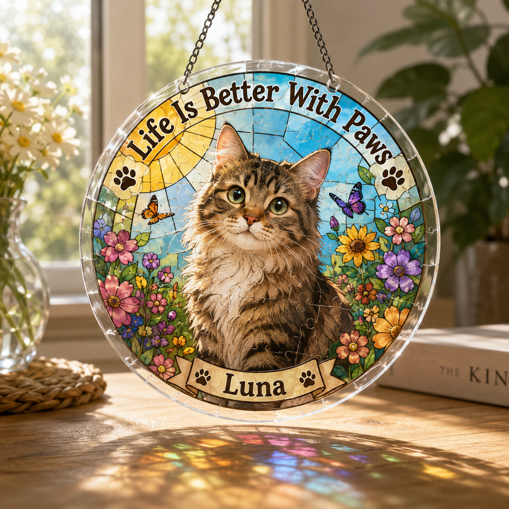 Customize Acrylic Jigsaw Puzzle Suncatcher - Life Is Better With Paws