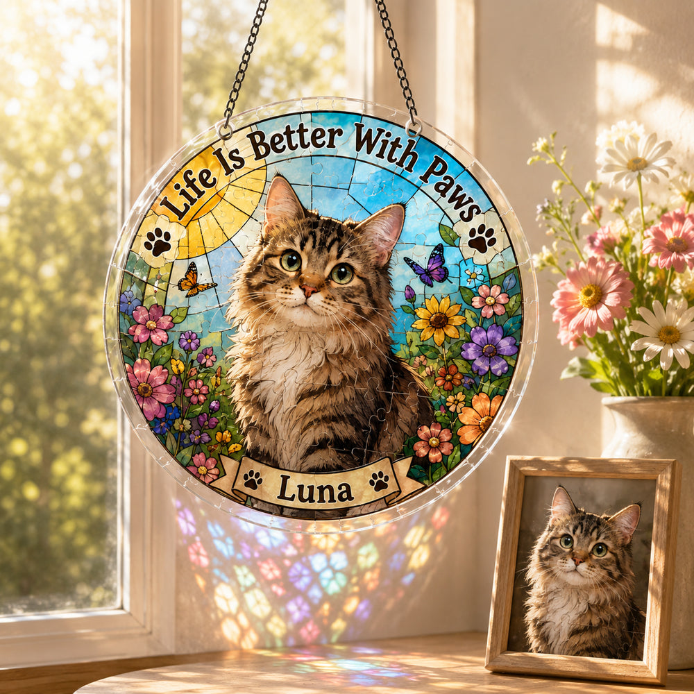 Customize Acrylic Jigsaw Puzzle Suncatcher - Life Is Better With Paws