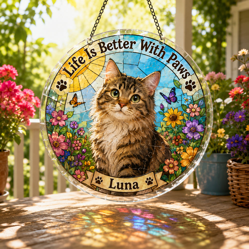 Customize Acrylic Jigsaw Puzzle Suncatcher - Life Is Better With Paws