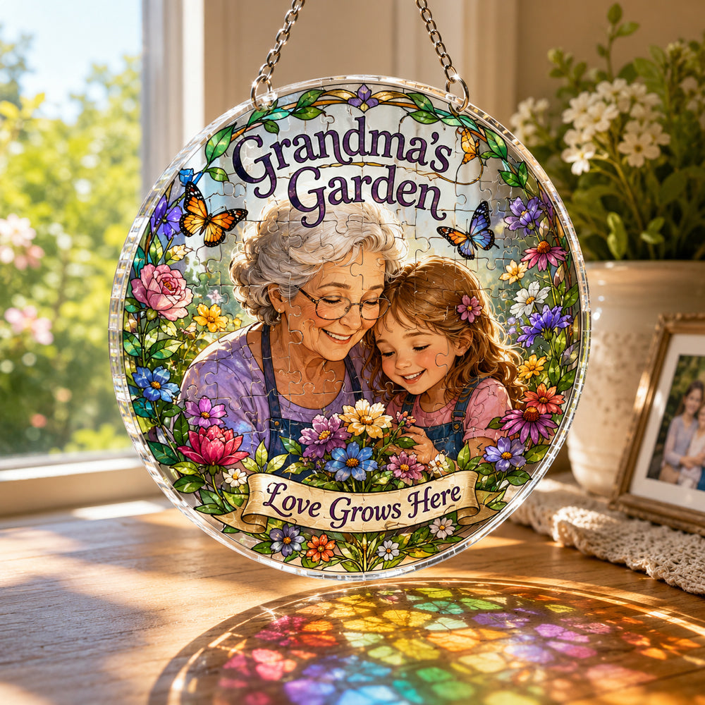Customize Acrylic Jigsaw Puzzle Suncatcher - Grandma's Garden
