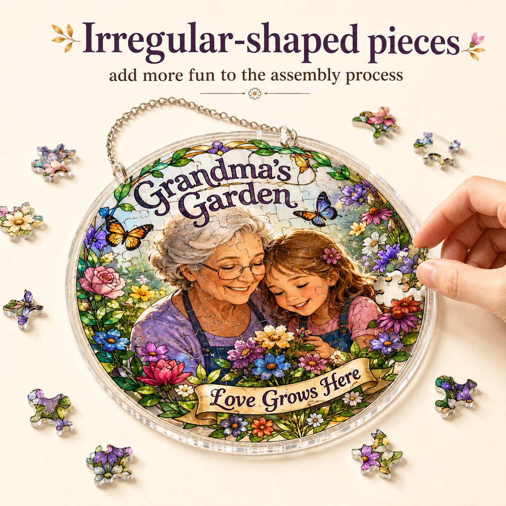 Customize Acrylic Jigsaw Puzzle Suncatcher - Grandma's Garden