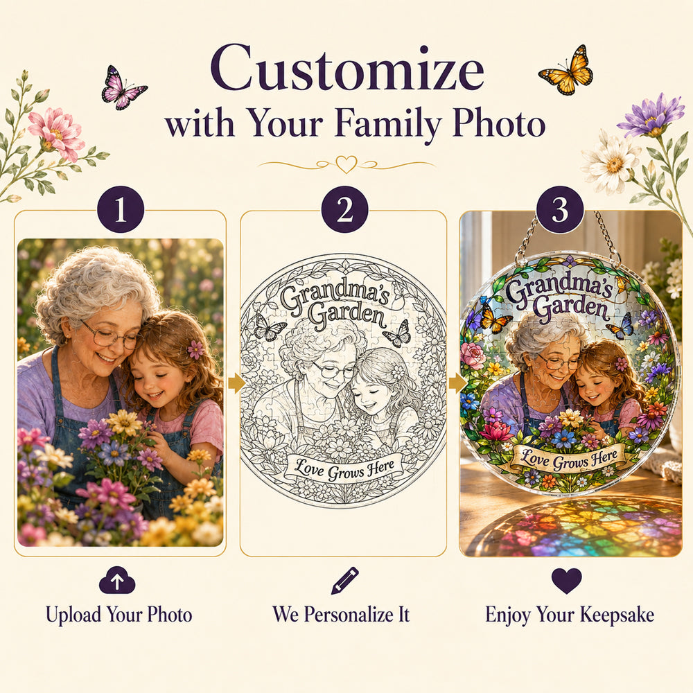 Customize Acrylic Jigsaw Puzzle Suncatcher - Grandma's Garden
