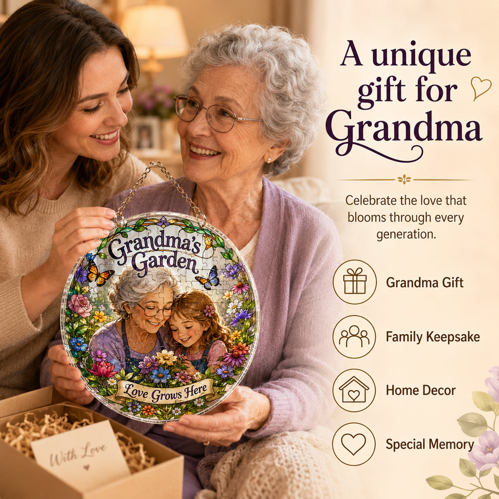 Customize Acrylic Jigsaw Puzzle Suncatcher - Grandma's Garden