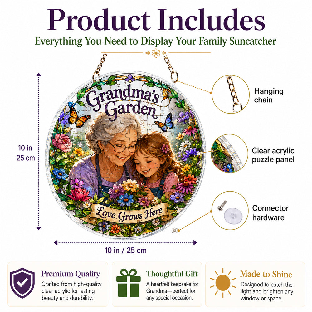 Customize Acrylic Jigsaw Puzzle Suncatcher - Grandma's Garden