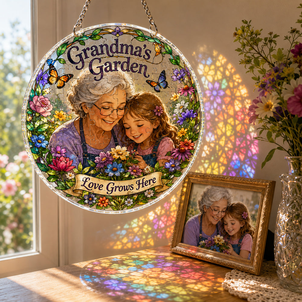 Customize Acrylic Jigsaw Puzzle Suncatcher - Grandma's Garden