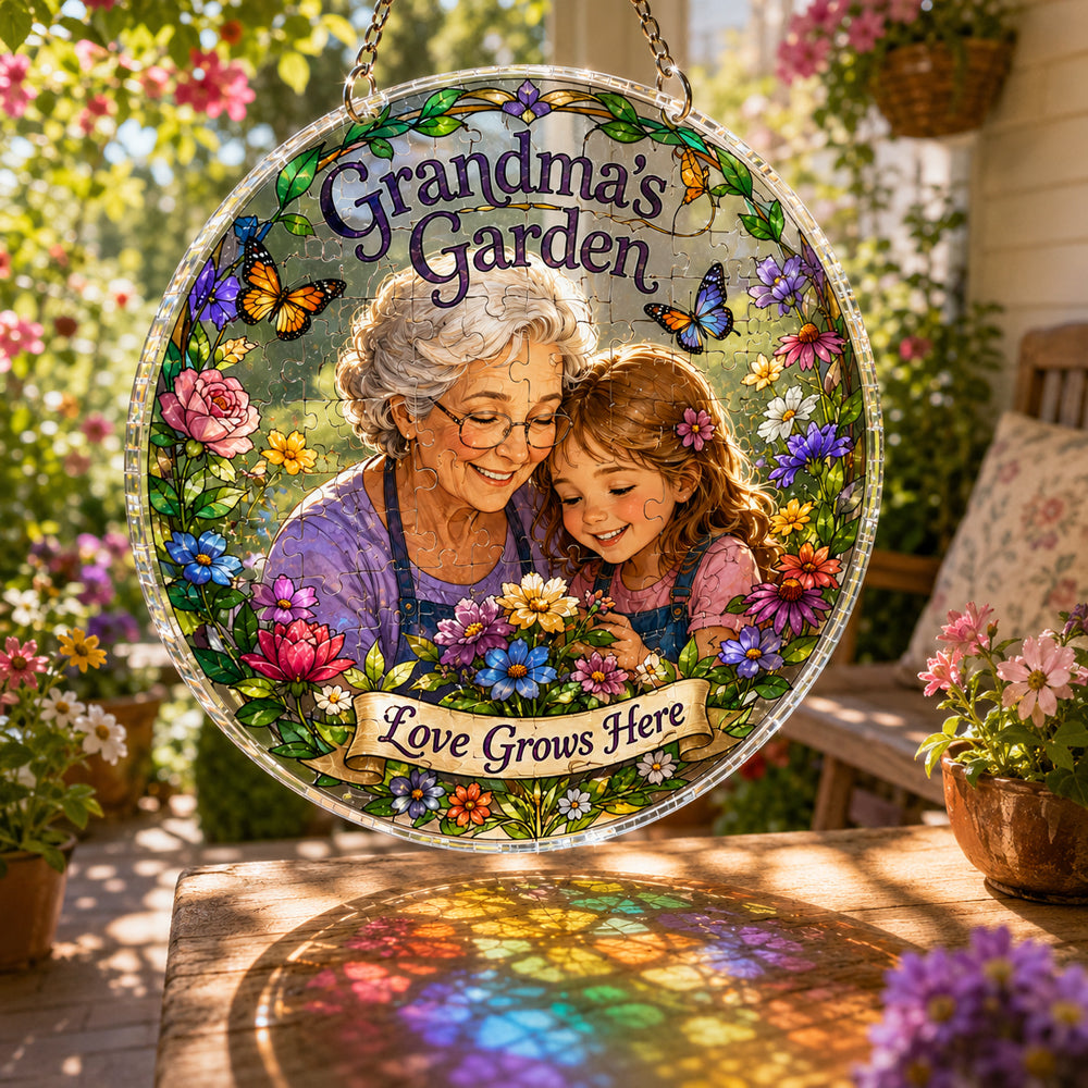 Customize Acrylic Jigsaw Puzzle Suncatcher - Grandma's Garden