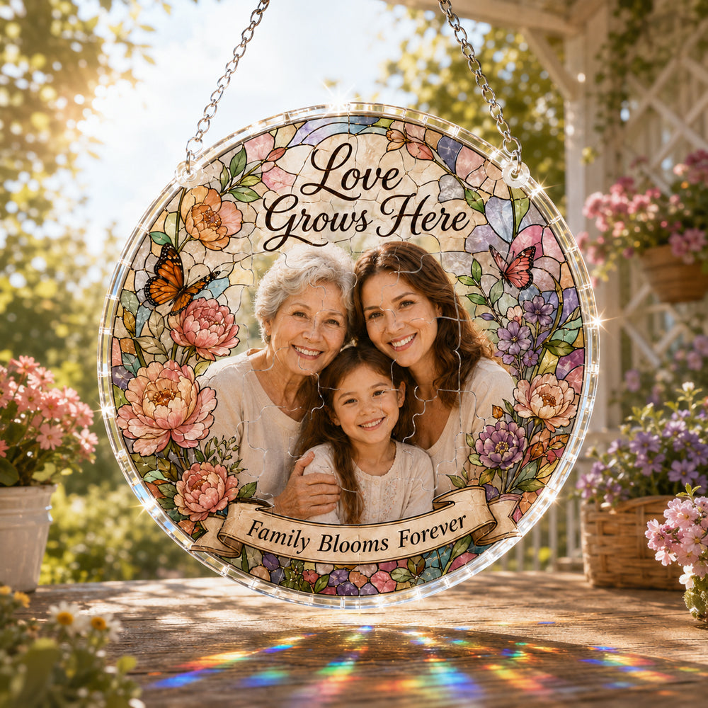Customize Acrylic Jigsaw Puzzle Suncatcher - Love Grows Here