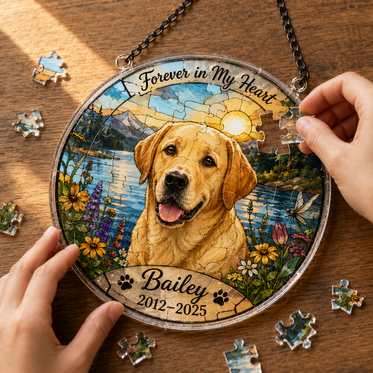Customize Acrylic Jigsaw Puzzle Suncatcher - Forever in My Heart