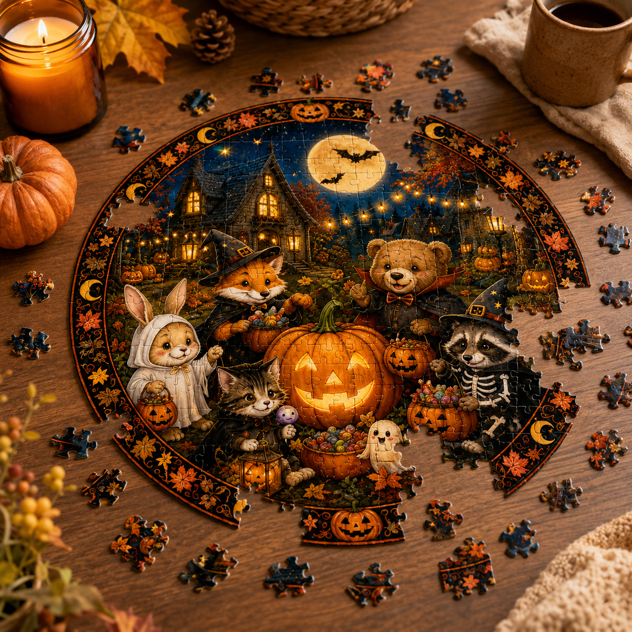 Halloween Acrylic Jigsaw Puzzle Suncatcher - Woodland Pumpkin Patch