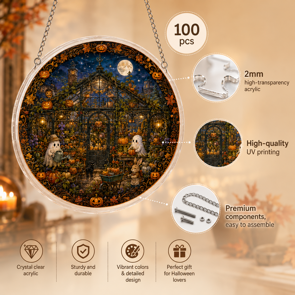 Halloween Acrylic Jigsaw Puzzle Suncatcher - 35