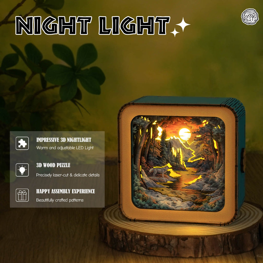 Forest Fantasy Wolf Kit - 3D Wooden Puzzle Night Light