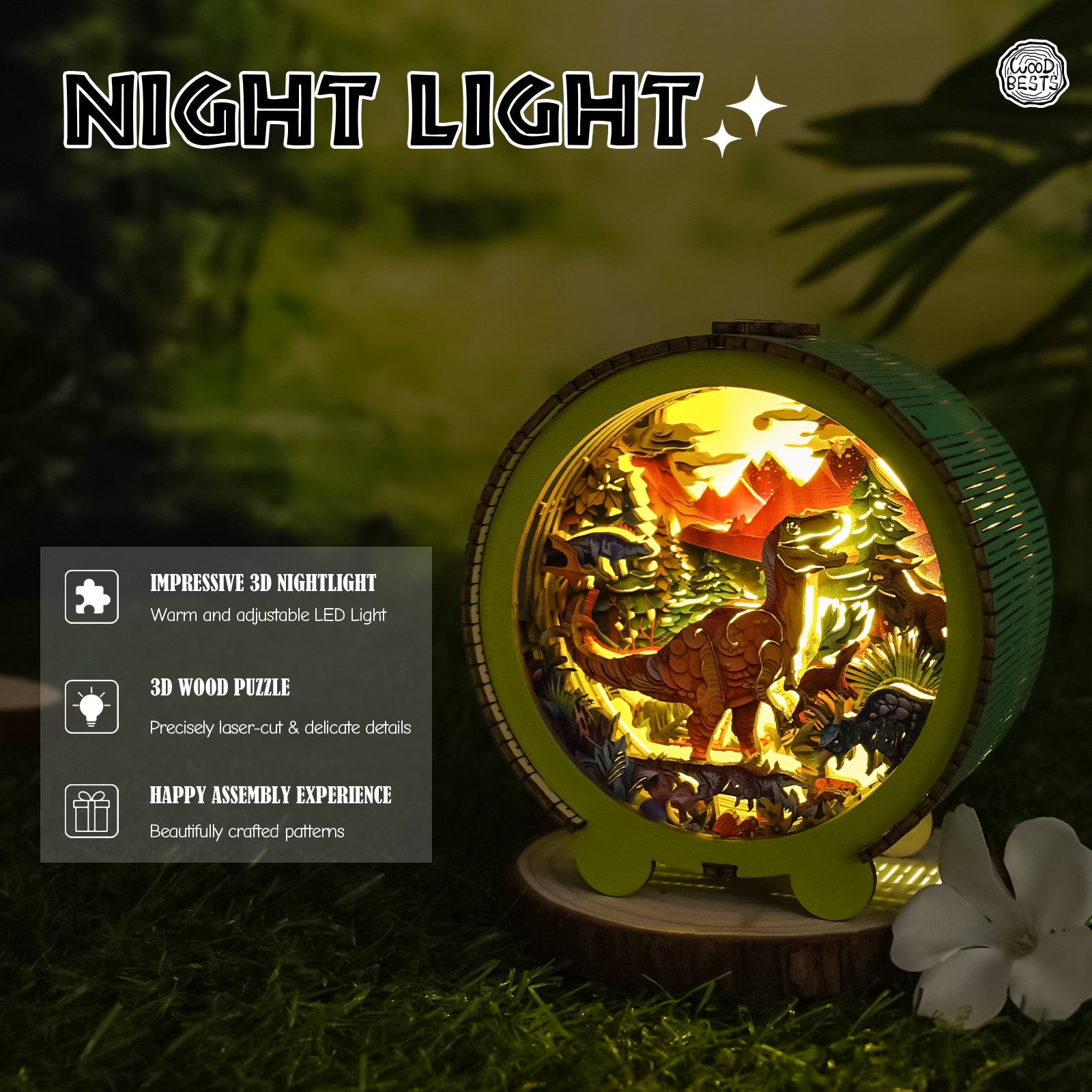 Volcano Dinosaur Kit - 3D Wooden Puzzle Night Light